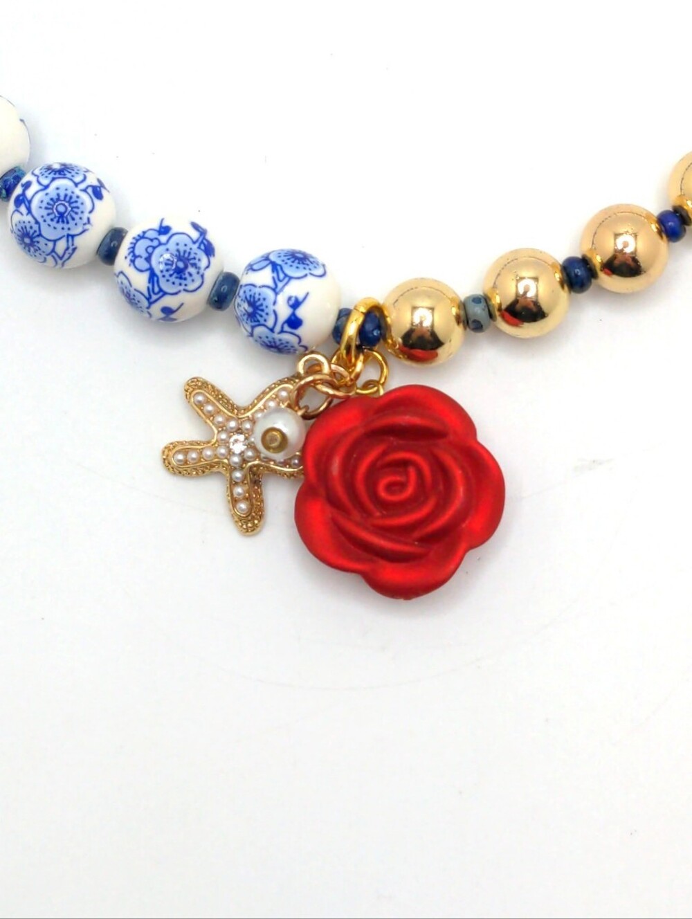 381MIDALANE Half & Half Gold & Ceramic Bead Choker - Picture 7 of 12